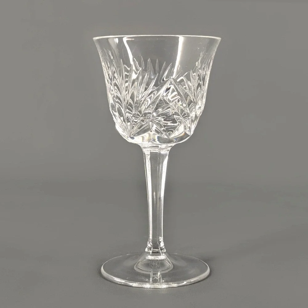 8 Crystal Cordial Glasses Cut Glass Faceted Stem JV Crown Logo Set of 8